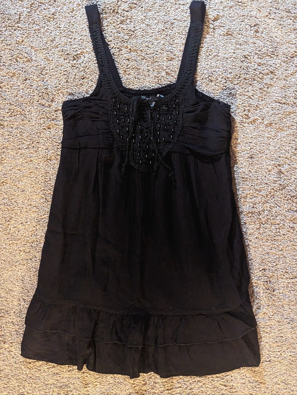 Women's Black Boho style Sleeveless Embellished Tunic Tank Top Size Large